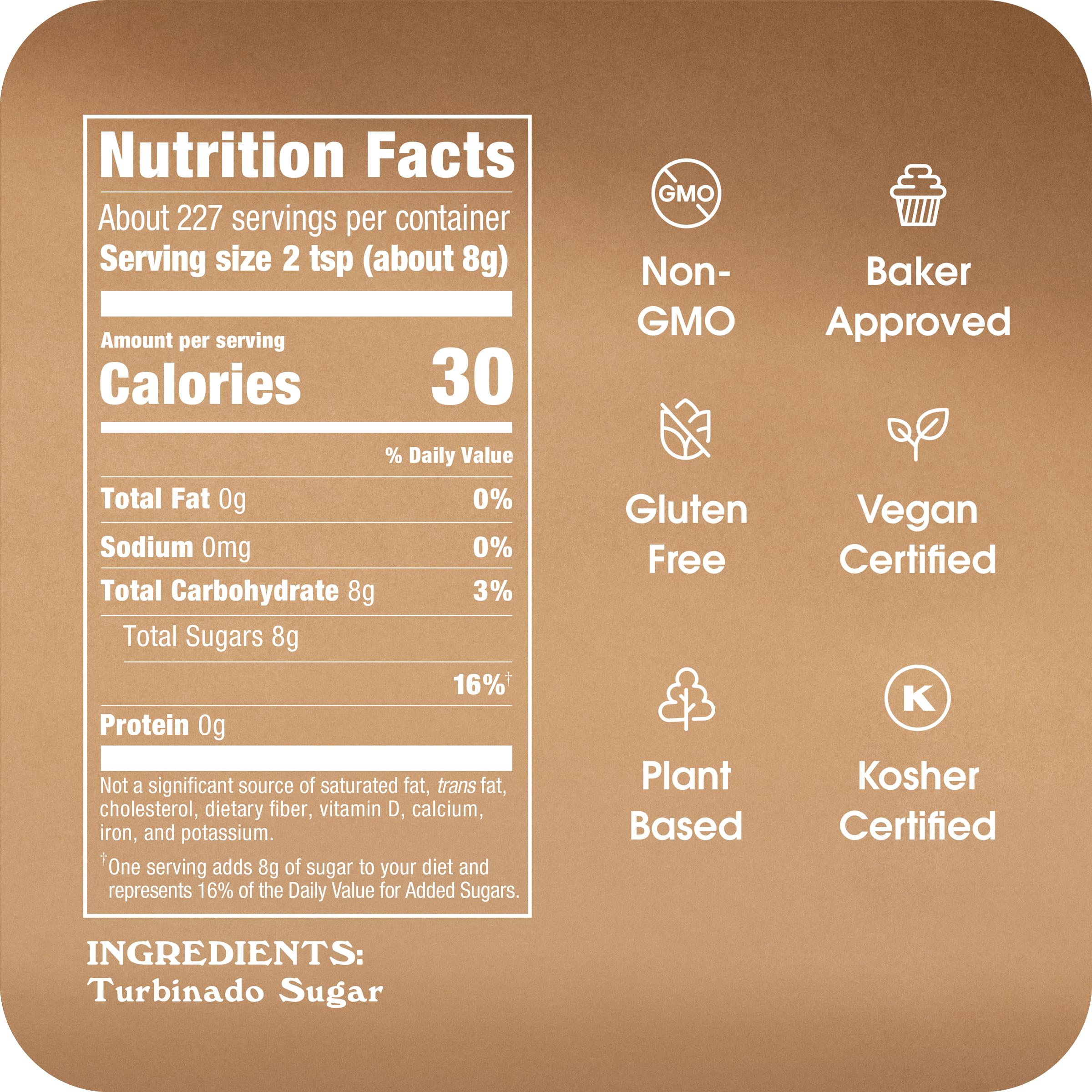 Golden turbinado crystals close-up highlighting natural molasses flavor for baking.