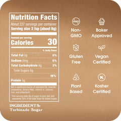Golden turbinado crystals close-up highlighting natural molasses flavor for baking.