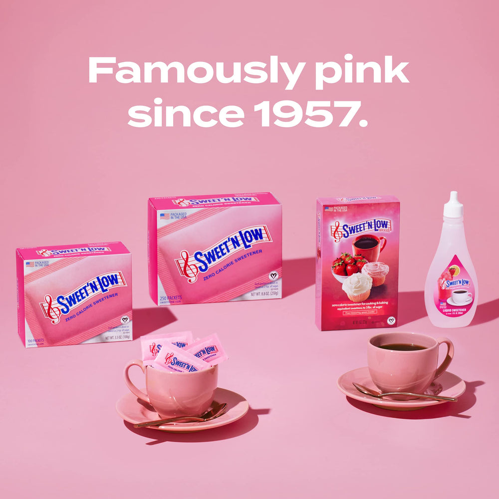 IN THE RAW Sweet'N Low packets on countertop, convenient for quick, calorie-conscious sweetness.