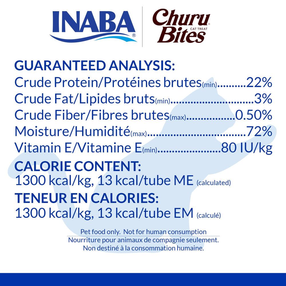 Inaba Churu Bites label highlighting grain-free formula