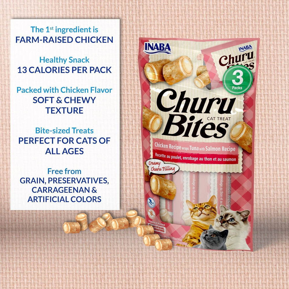 Inaba Churu Bites low-calorie treat at 13 kcal per piece.