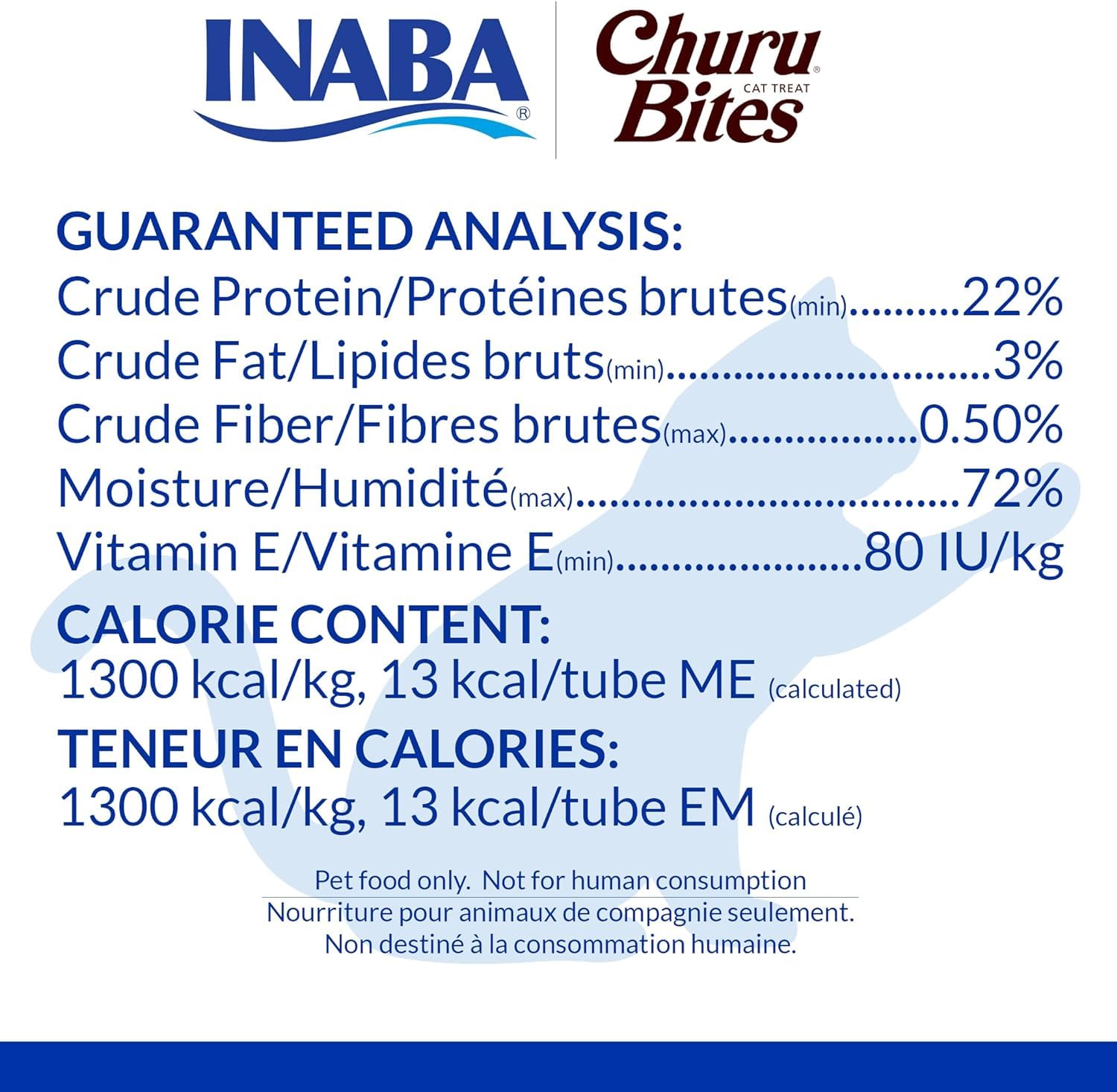 Packaging highlights Vitamin E and Green Tea Extract in Inaba Churu Bites.