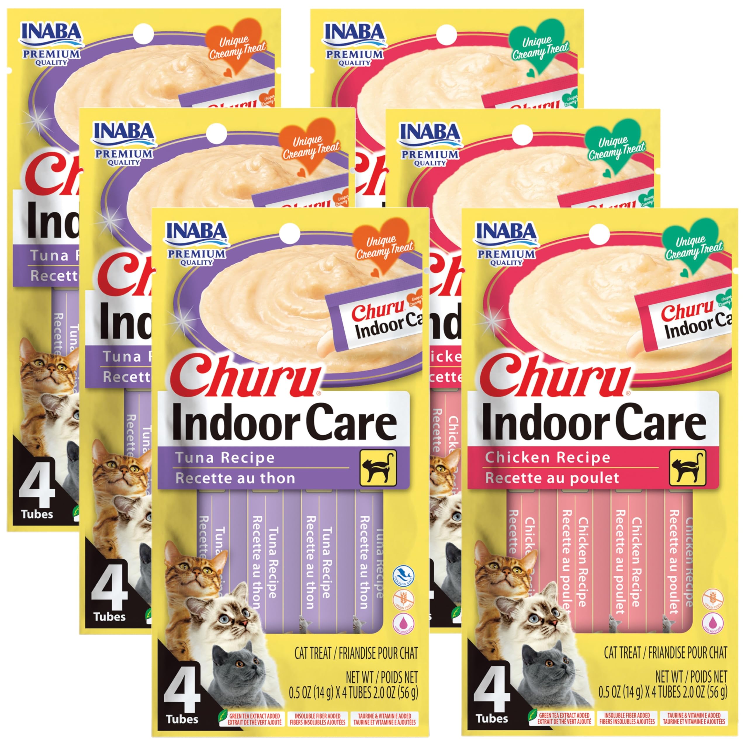 INABA Churu hairball-control tube shown for hydration and digestion support