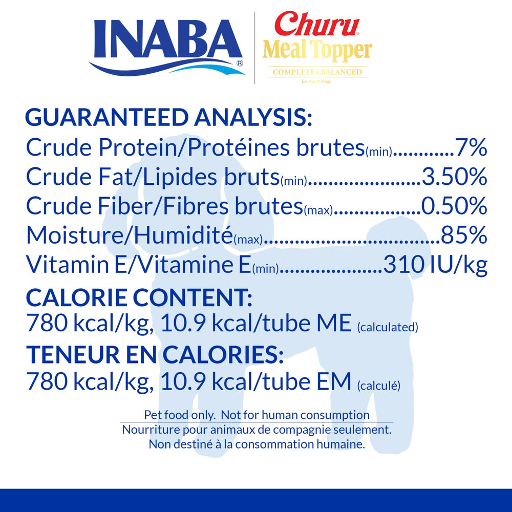 INABA Churu chicken-beef tube used as kibble topper to boost flavor and moisture.