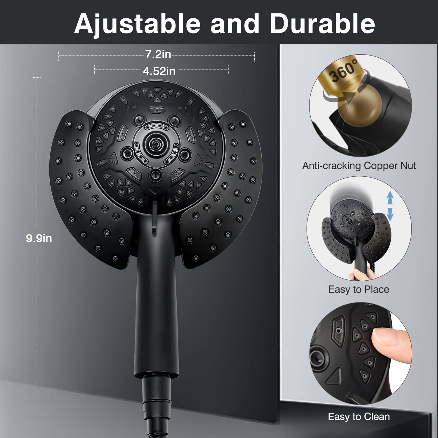 INAVAMZ 360° rotatable hose end enables easy positioning during showers