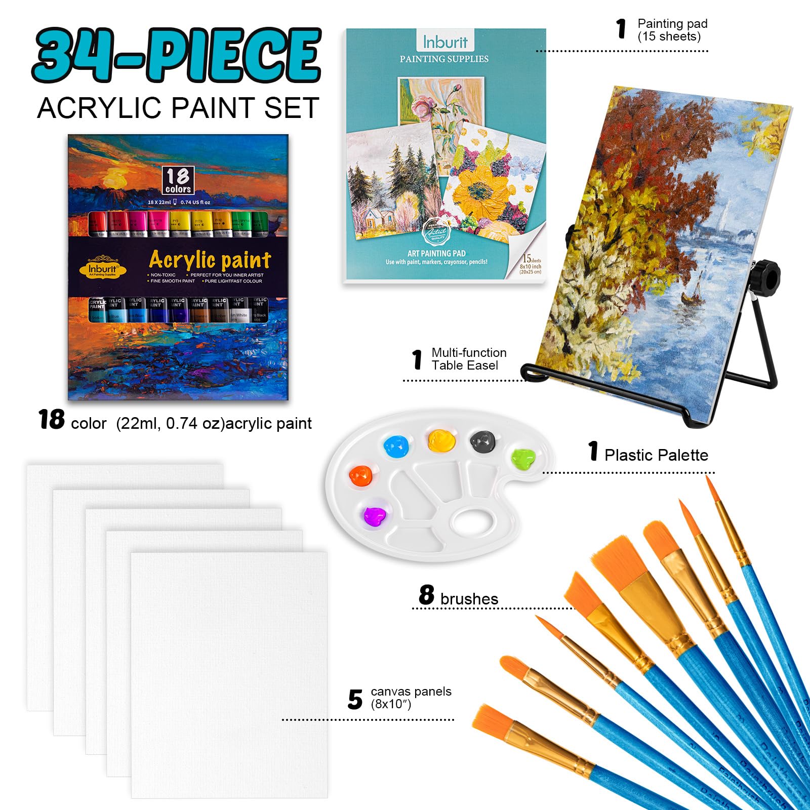 Inburit 18-color acrylics for vibrant kid-friendly artworks