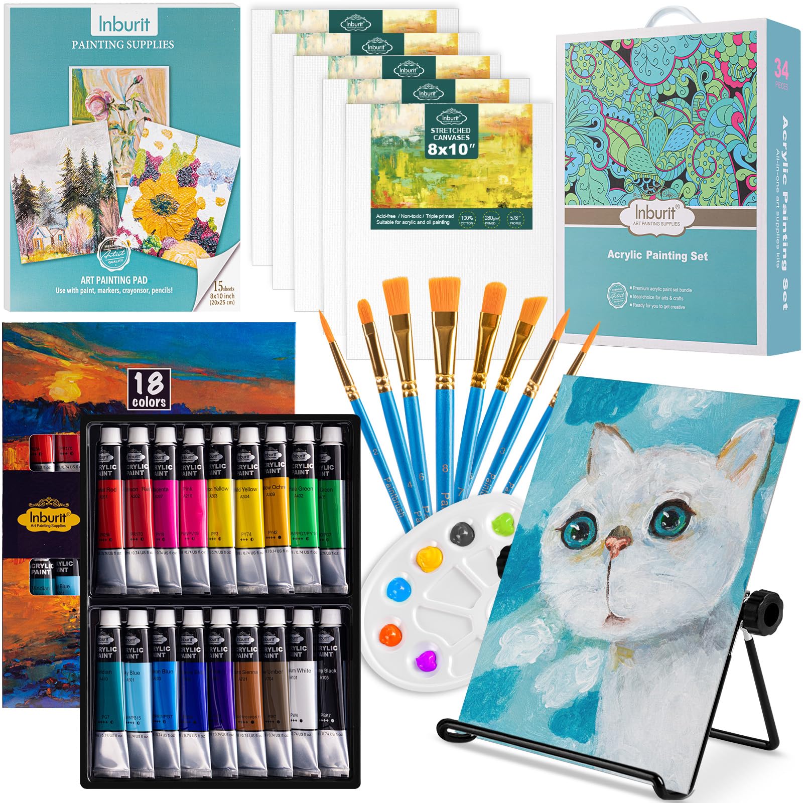 Inburit Art Paint Set with 8 brushes for kids' creative sessions