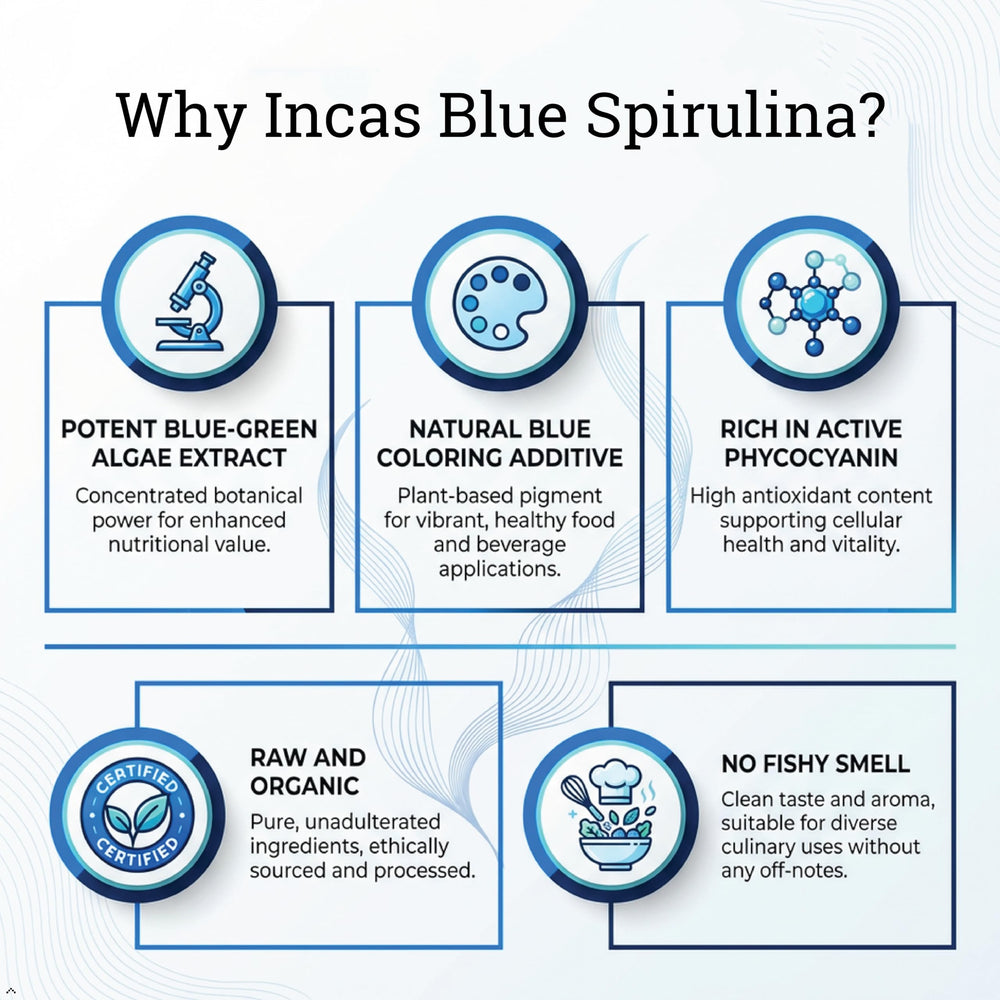 Measuring spoon with Incas blue spirulina; precise color addition.