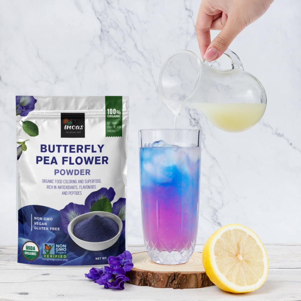Incas Butterfly Pea Powder packet ready for recipes and crafts.