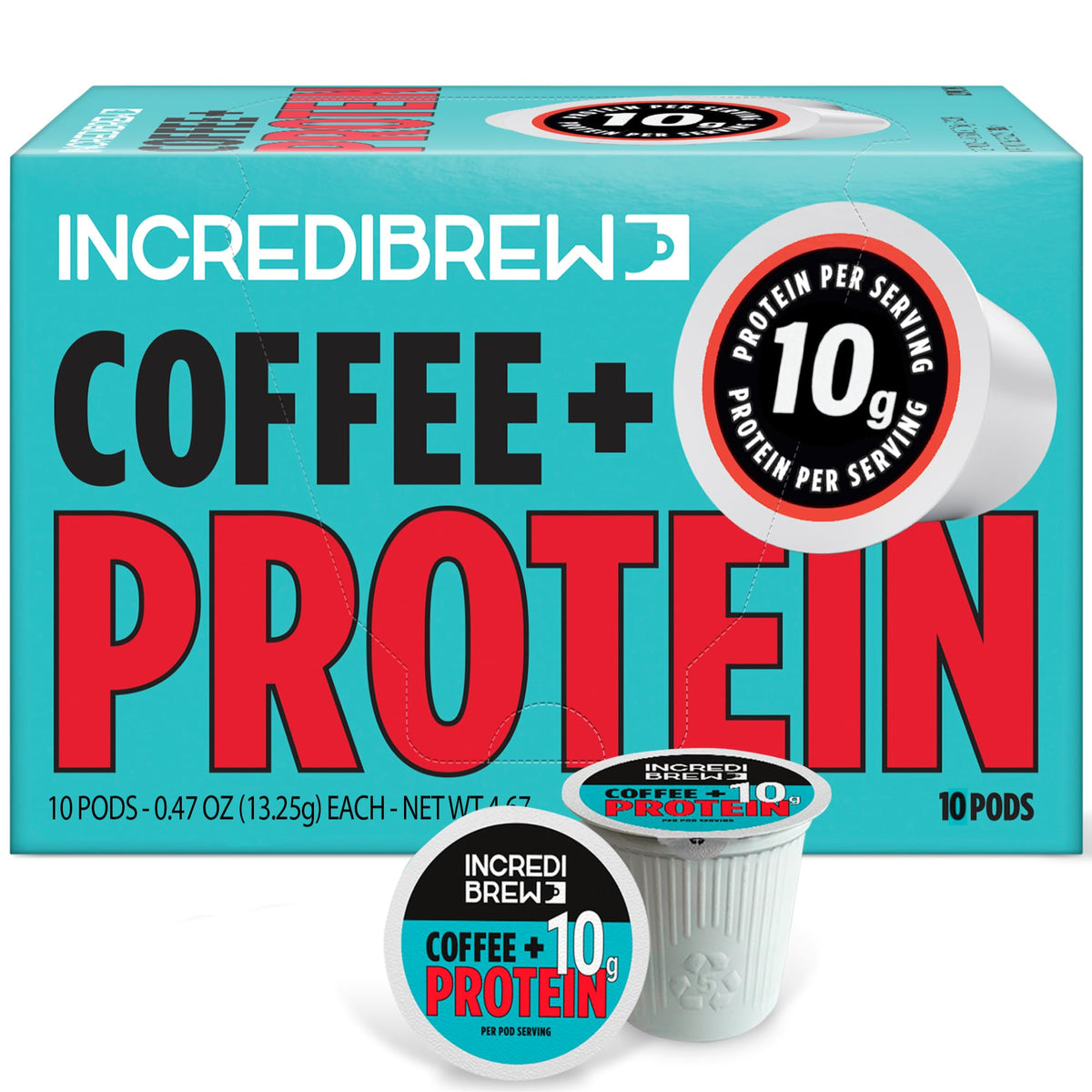 Incredibrew keto-friendly coffee pods with sugar-free, 10g protein per serving.