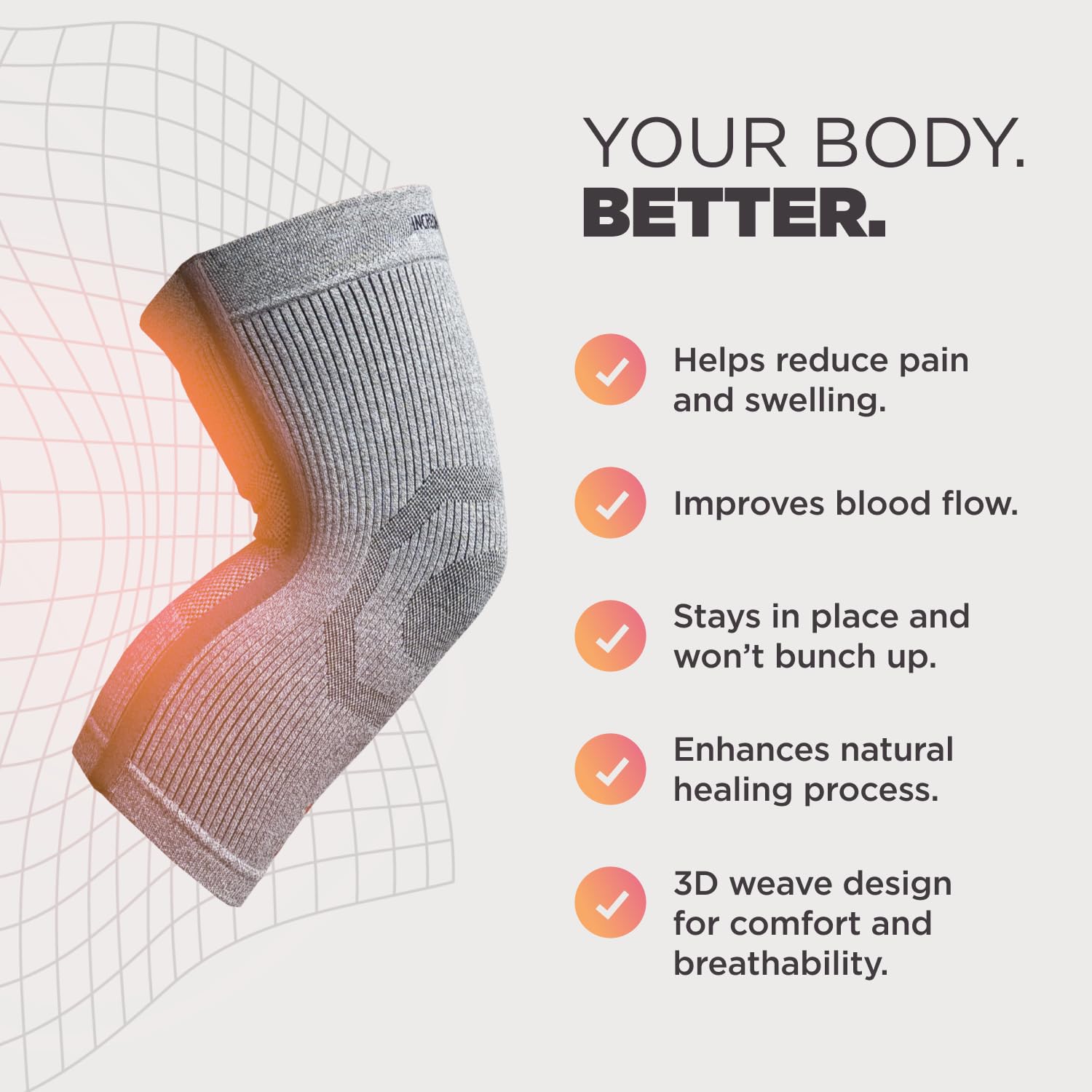 Incrediwear knee sleeve gray back view with secure fit and compression