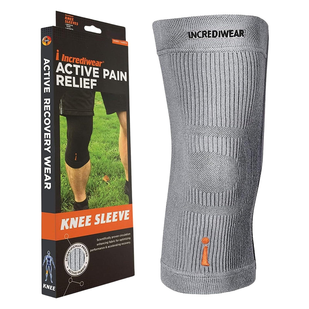 Incrediwear knee sleeve gray front view showing support and comfort