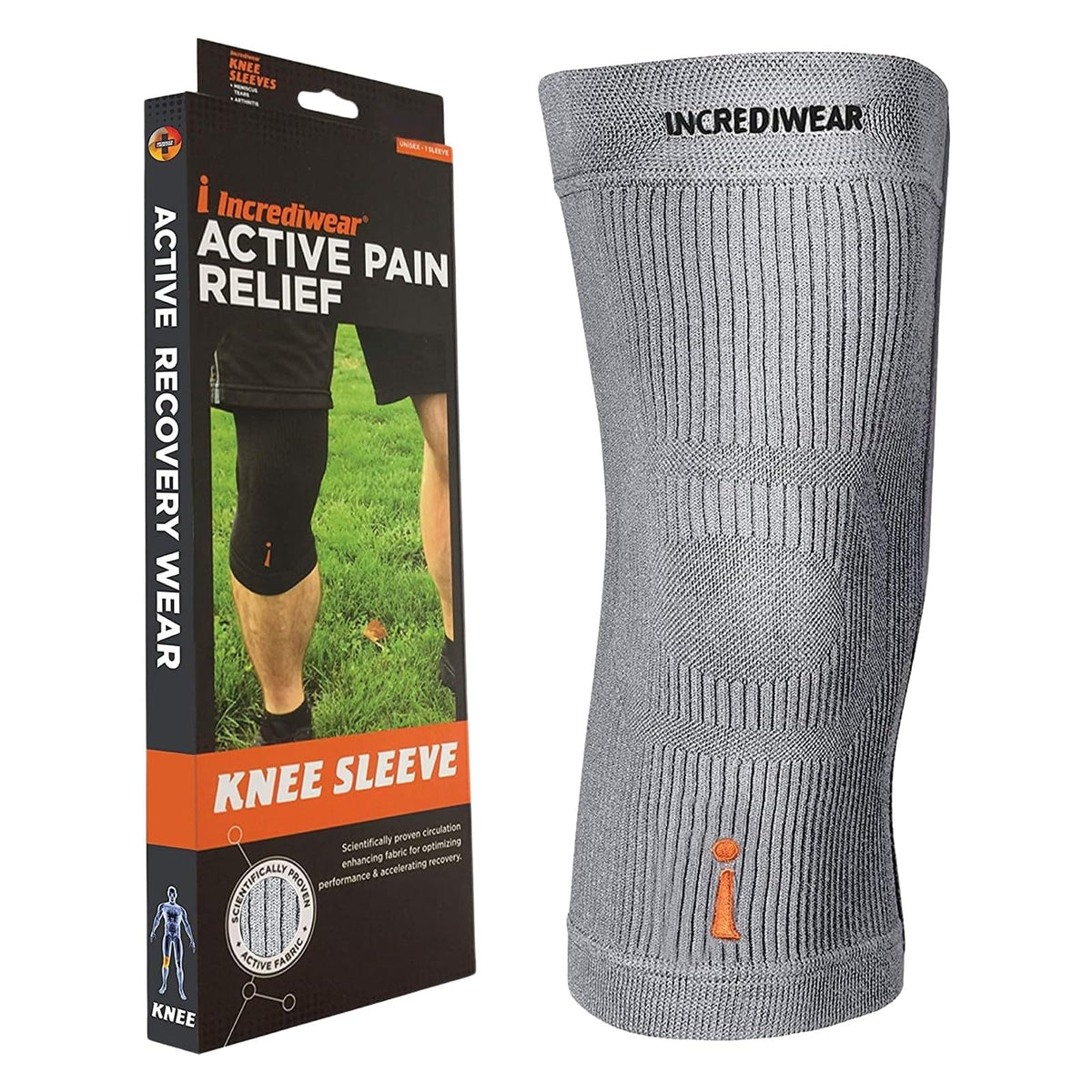 Incrediwear knee sleeve gray front view showing support and comfort
