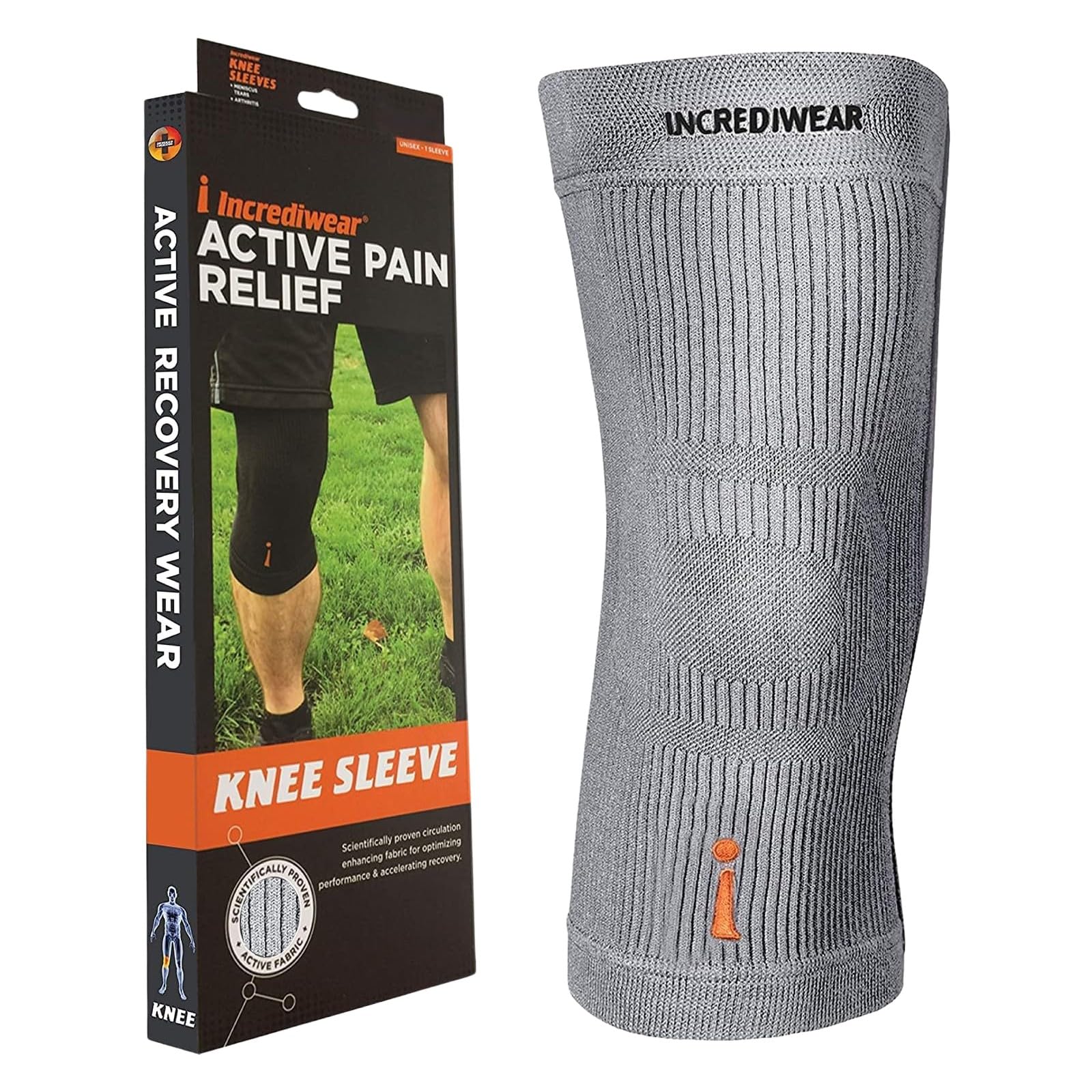 Incrediwear Knee Sleeve front view in grey XX-Large offering comfortable knee support.