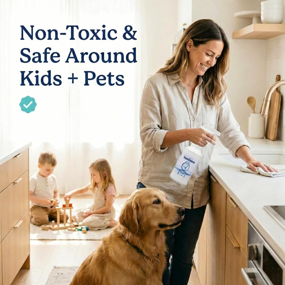 Indco AquaCleanse near a pet area for odor control and safe cleaning