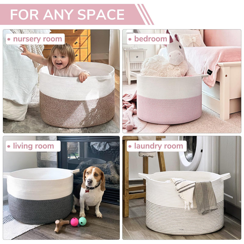 INDRESSME soft cotton rope basket in pink suitable for daily storage needs.