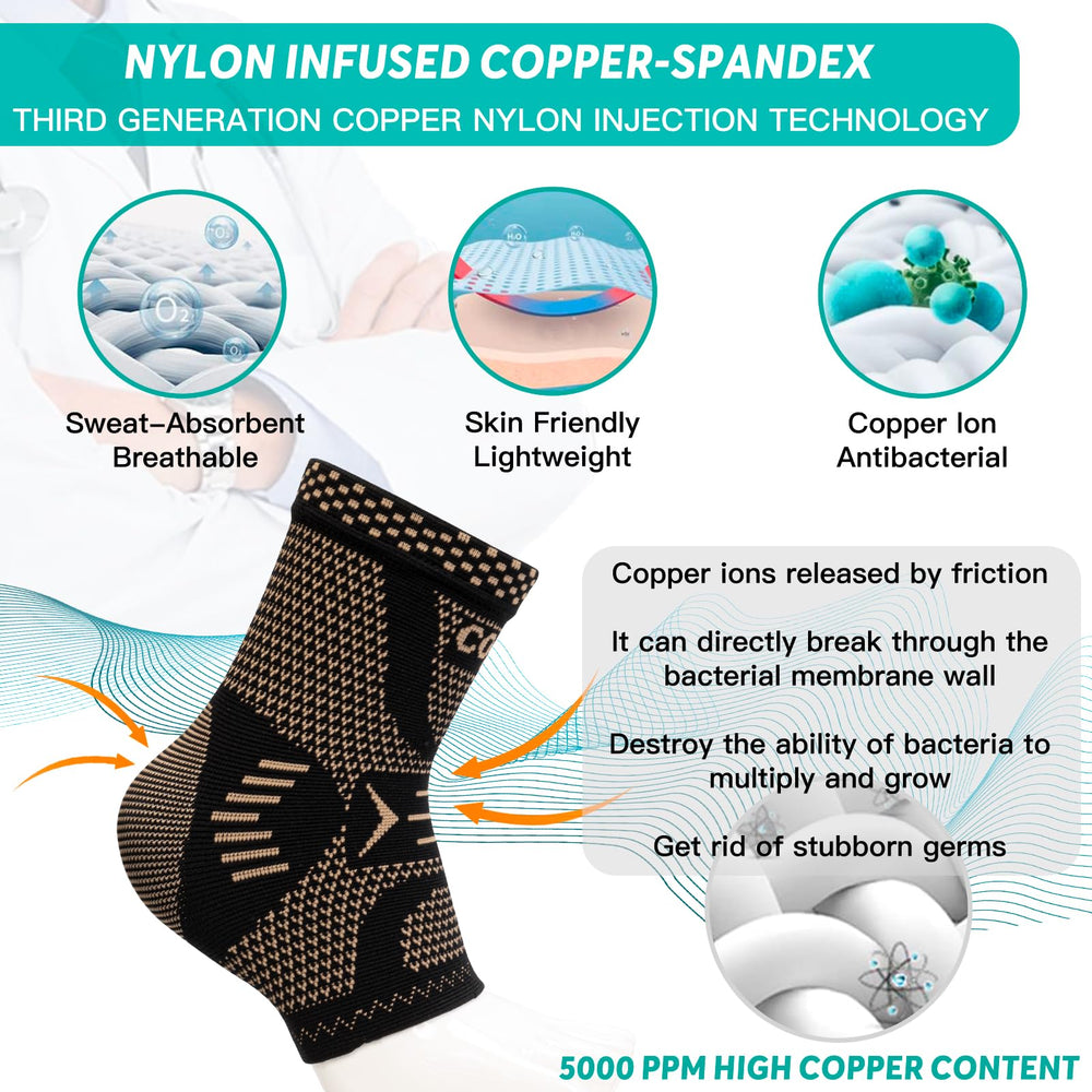 INDEEMAX copper ankle brace side view demonstrates a slim, supportive fit for active days