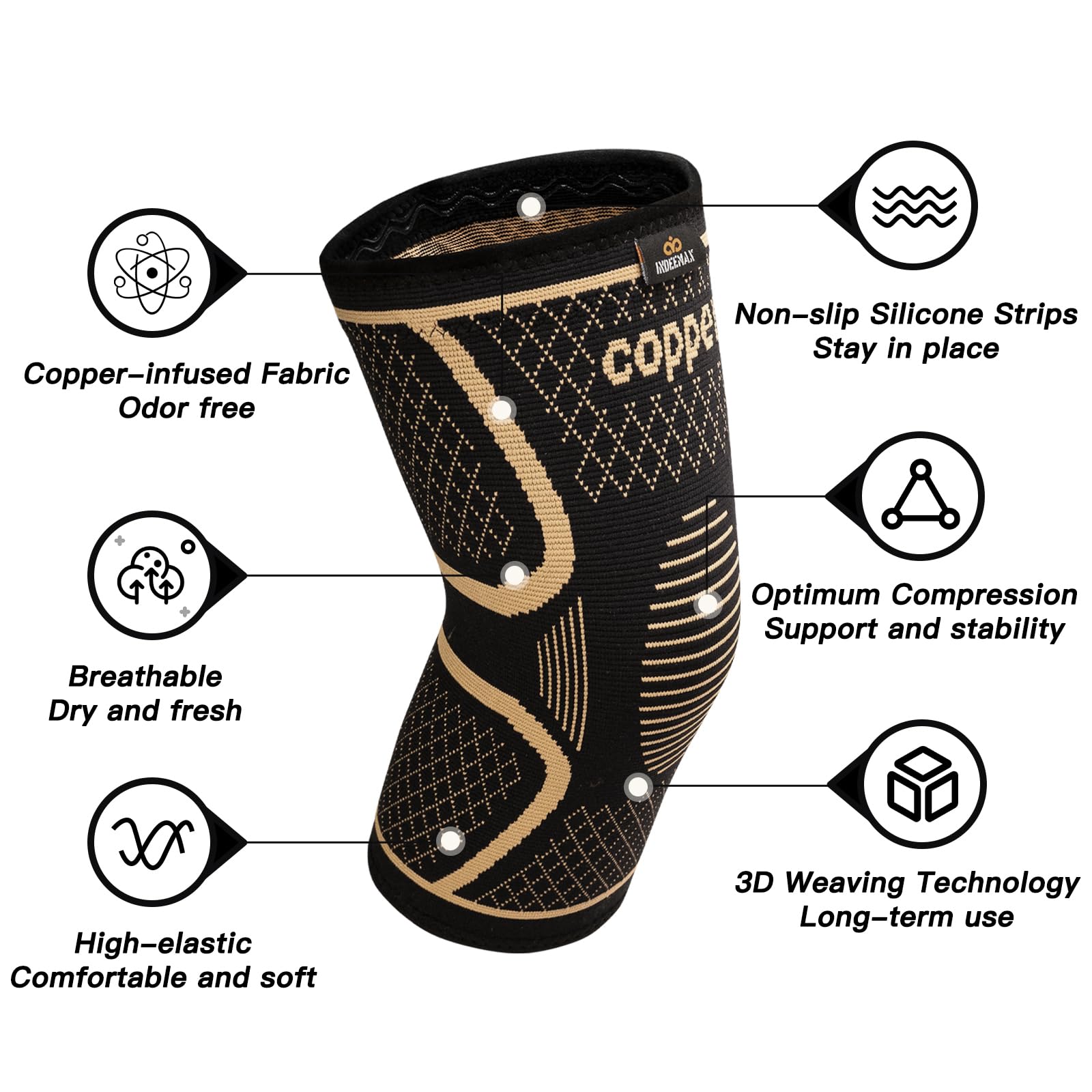 INDEEMAX athletes wearing copper knee brace during running or hiking