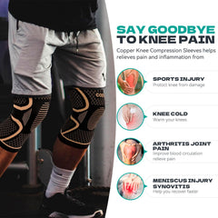 INDEEMAX copper knee brace worn on knee showing 3D compression and full coverage