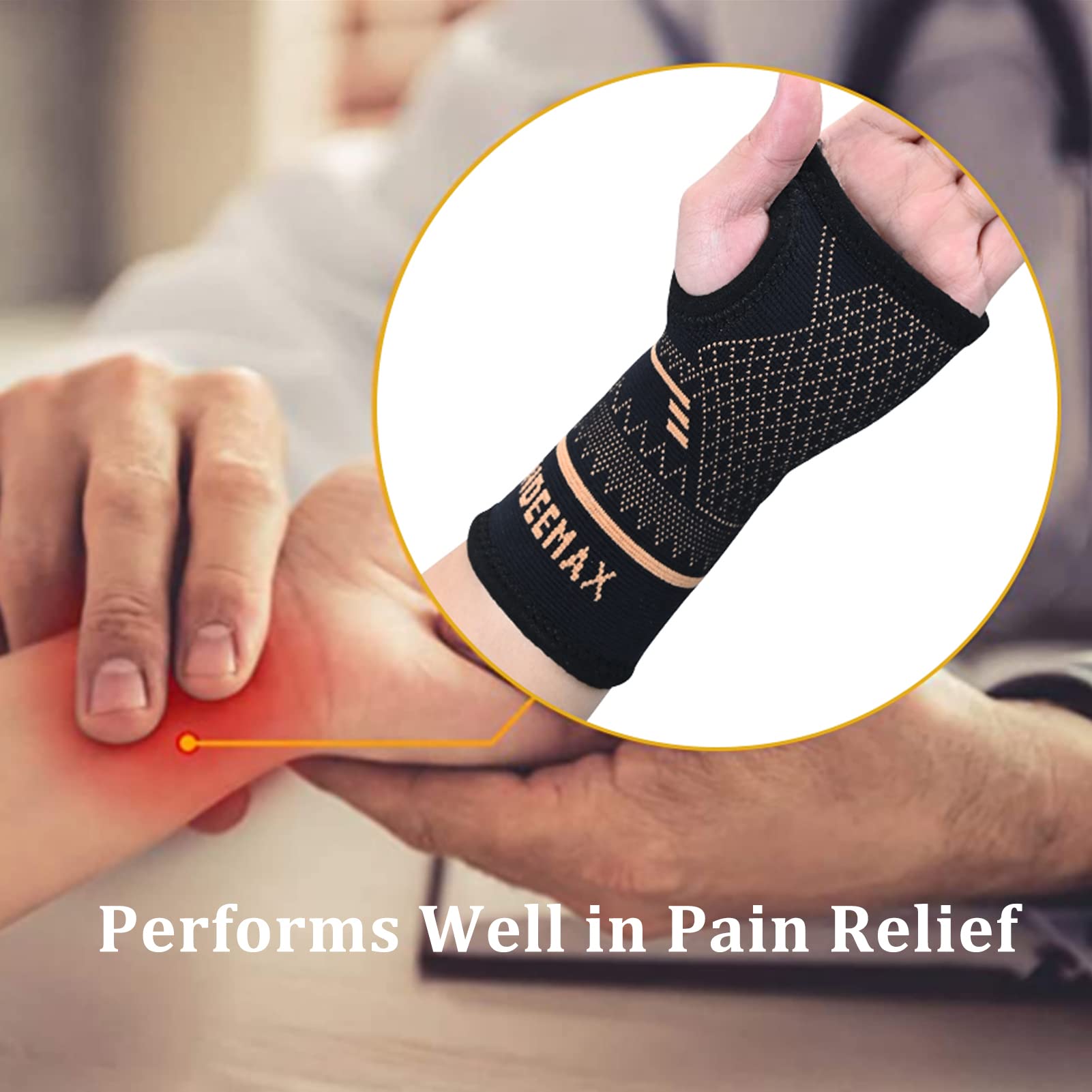 Branding and packaging image of INDEEMAX copper wrist sleeve