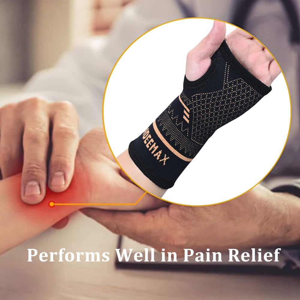 Branding and packaging image of INDEEMAX copper wrist sleeve