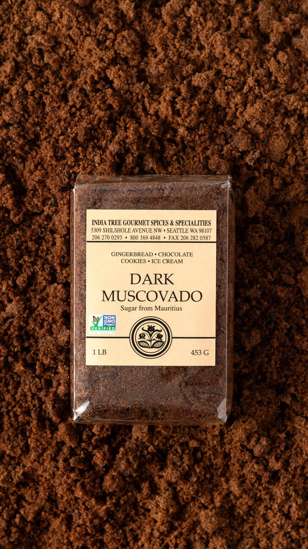 Close-up shows moist, fine texture and high molasses content of India Tree Muscovado