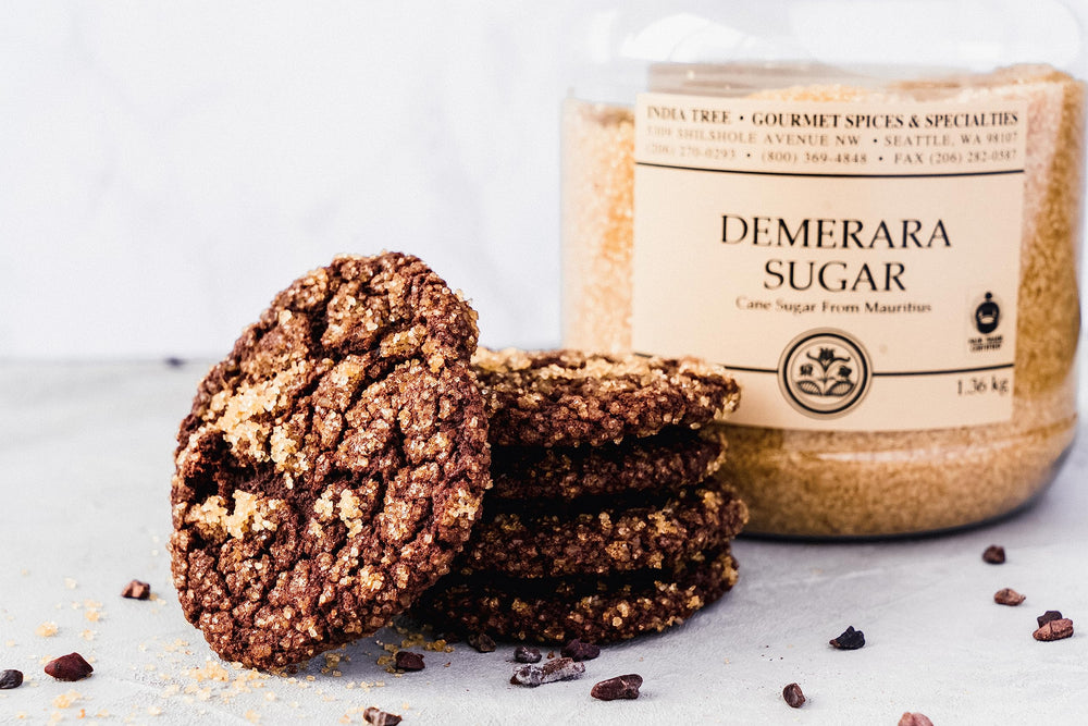 India Tree Demerara sugar sprinkled on dessert topping for texture