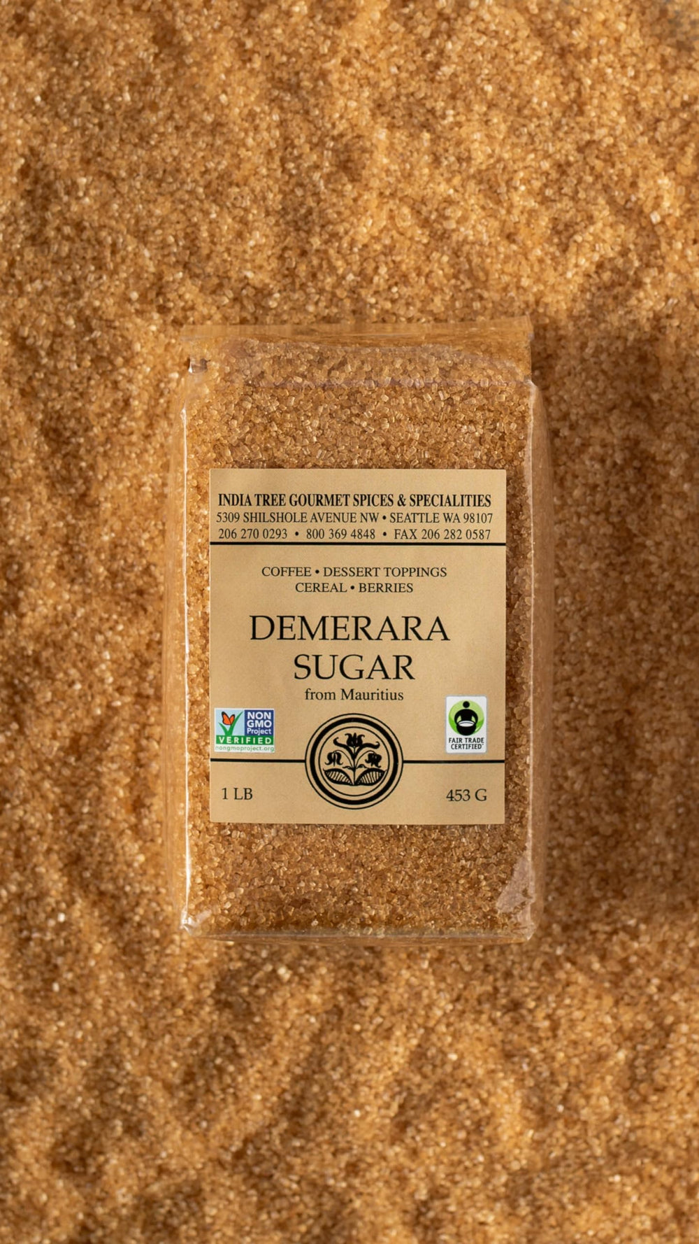 India Tree Demerara sugar pantry display emphasizing fair trade credentials