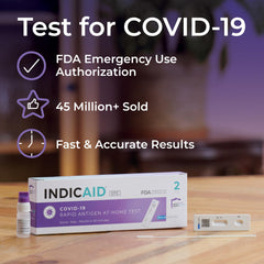 INDICAID antigen test device with result window for rapid results.