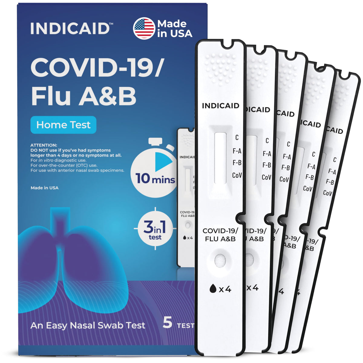 INDICAID 3-in-1 box image showing compact home-use packaging for travel