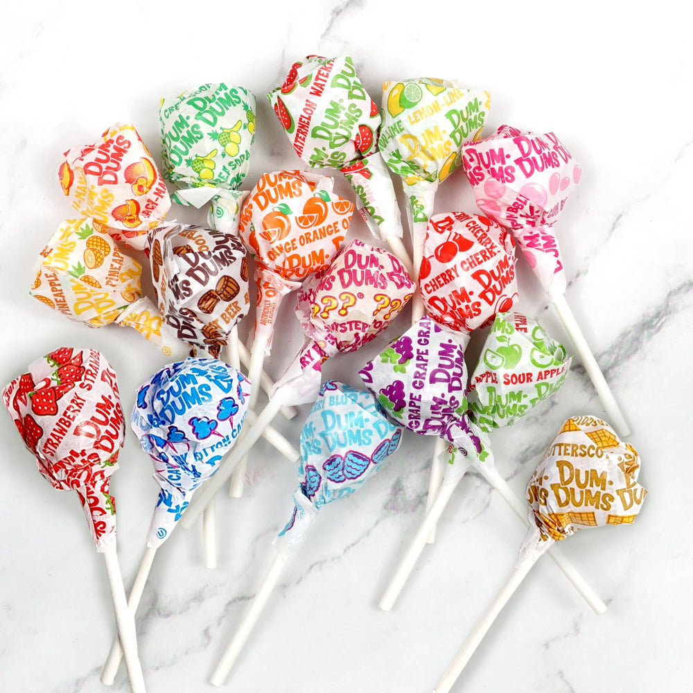 Individually wrapped Dum Dums pops for clean, mess-free snacking.