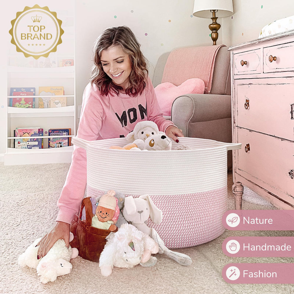 INDRESSME pink blanket and plush storage basket for nurseries or playrooms.