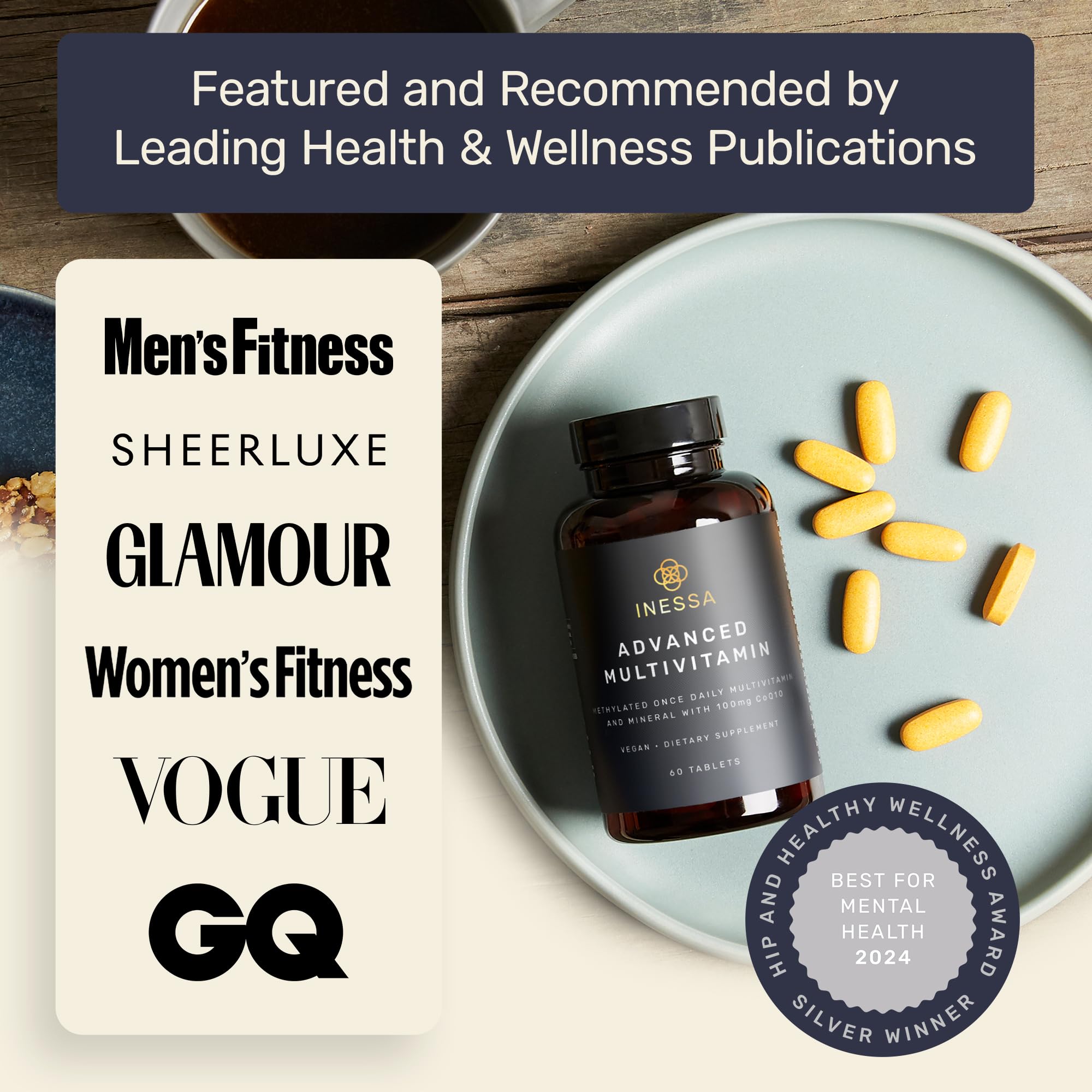 Inessa vegan formula tablet demonstrates allergen friendly daily nutrition.