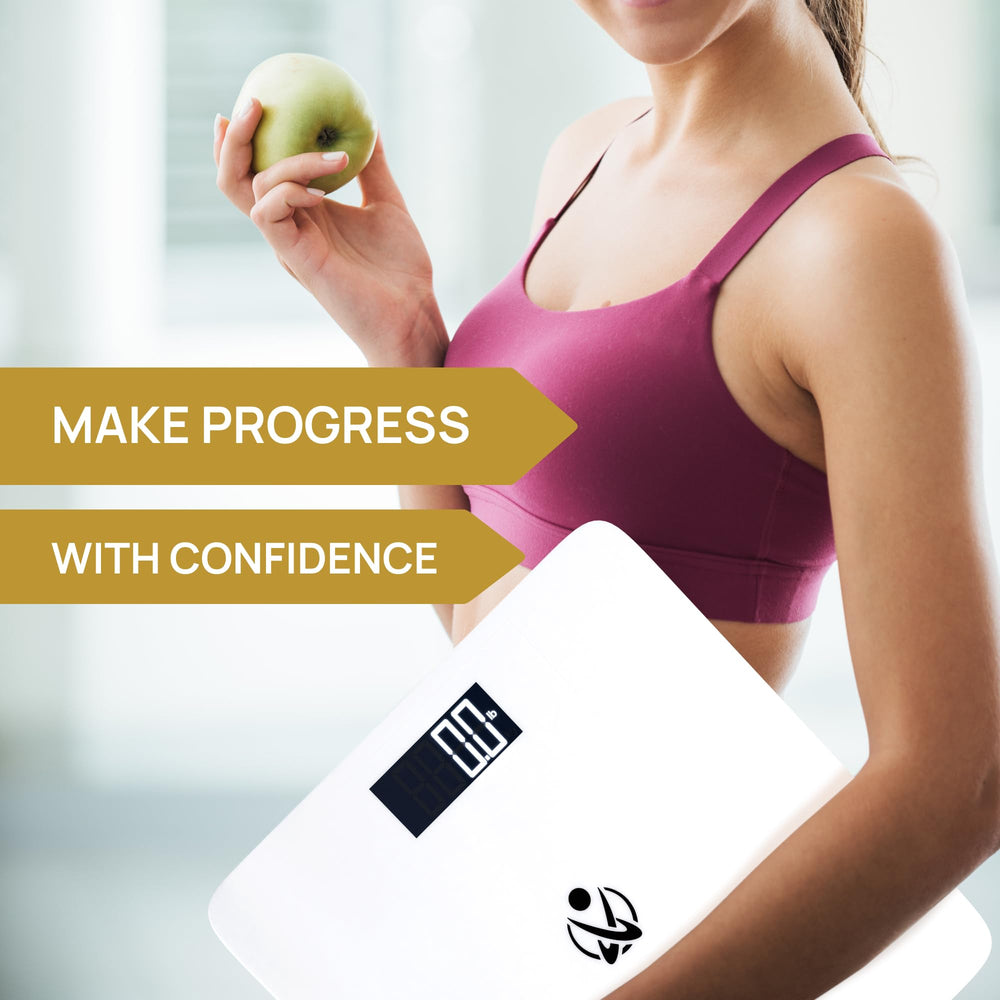 INEVIFIT bathroom scale demonstrates auto-calibrating sensors for precise results.