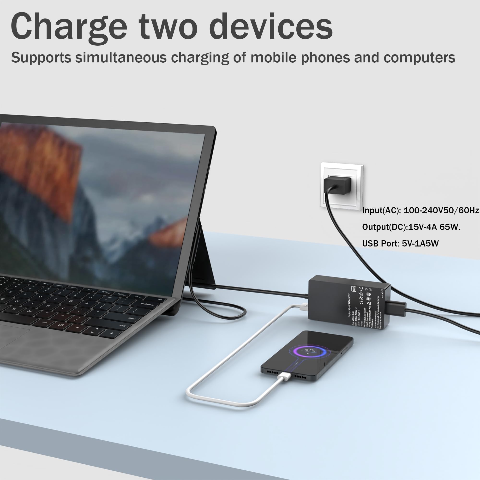 INEXEWOC 65W charger in a compact bag for easy travel.