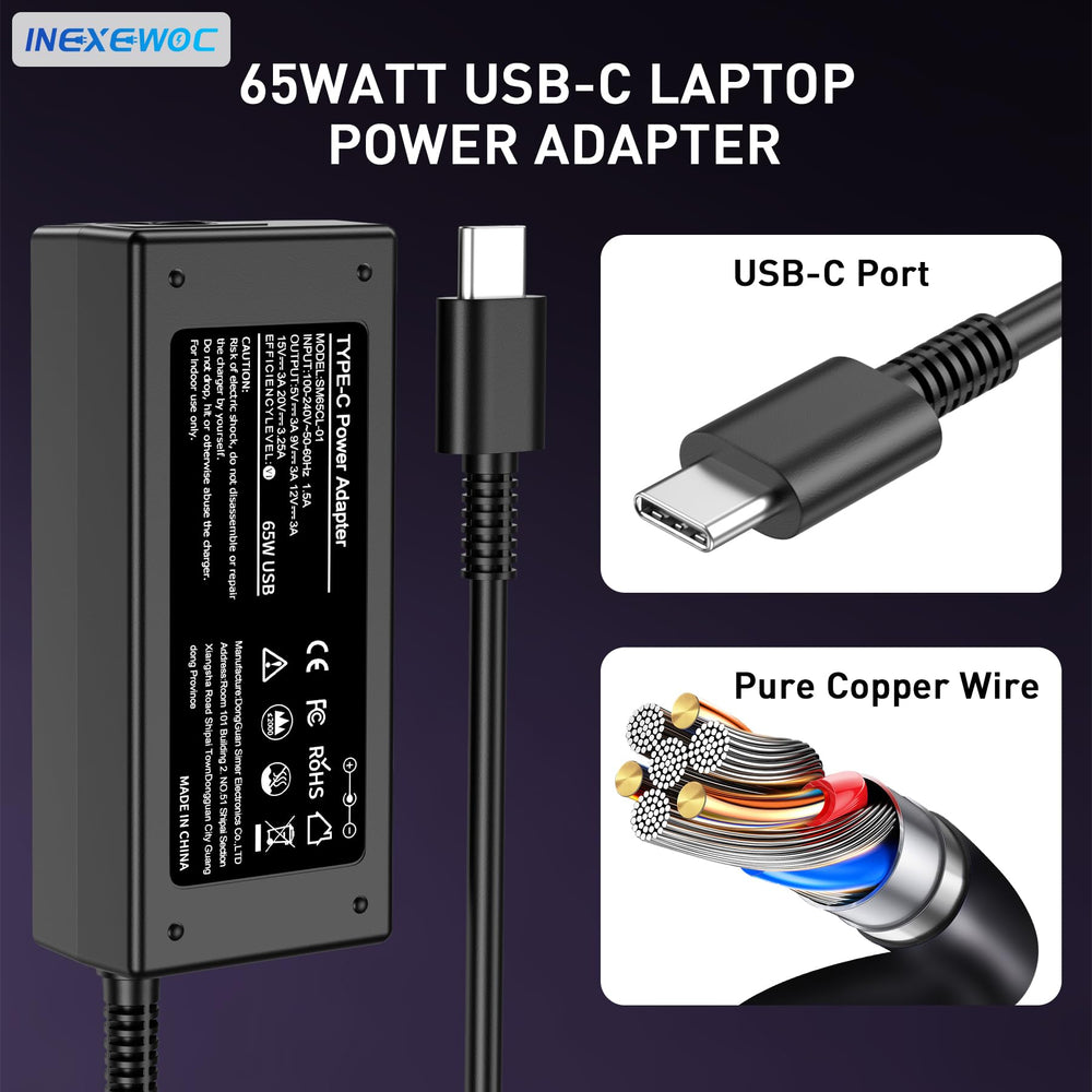 INEXEWOC charger showing 100-240V input for worldwide use.