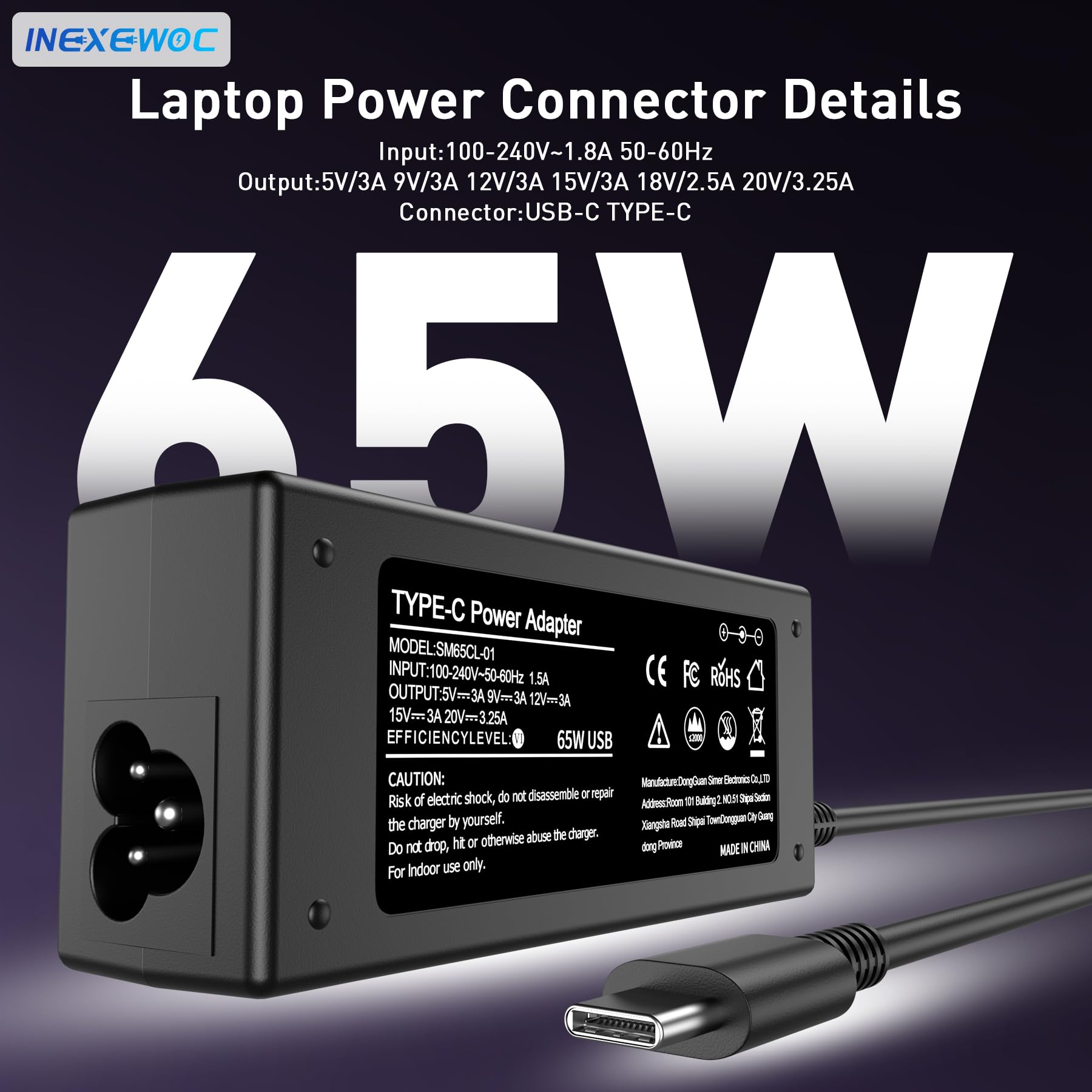 INEXEWOC universal USB-C charger in a travel case for on-the-go charging.