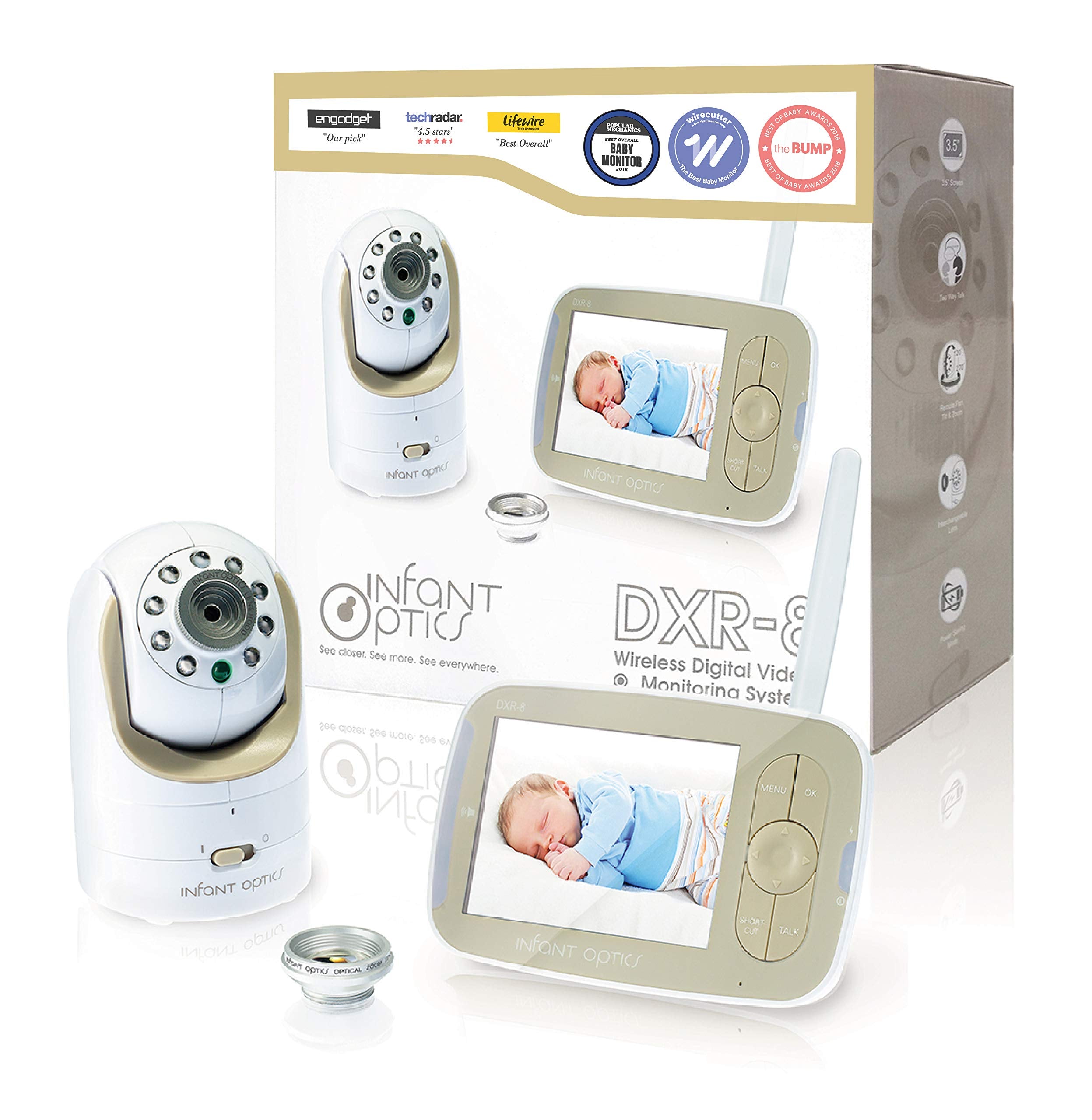 Infant Optics DXR-8 LED sound bar indicates audio activity at a glance.