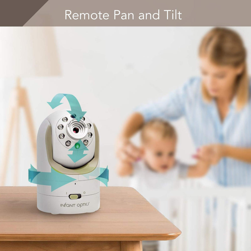 Infant Optics DXR-8 remote pan/tilt/zoom control from the monitor.