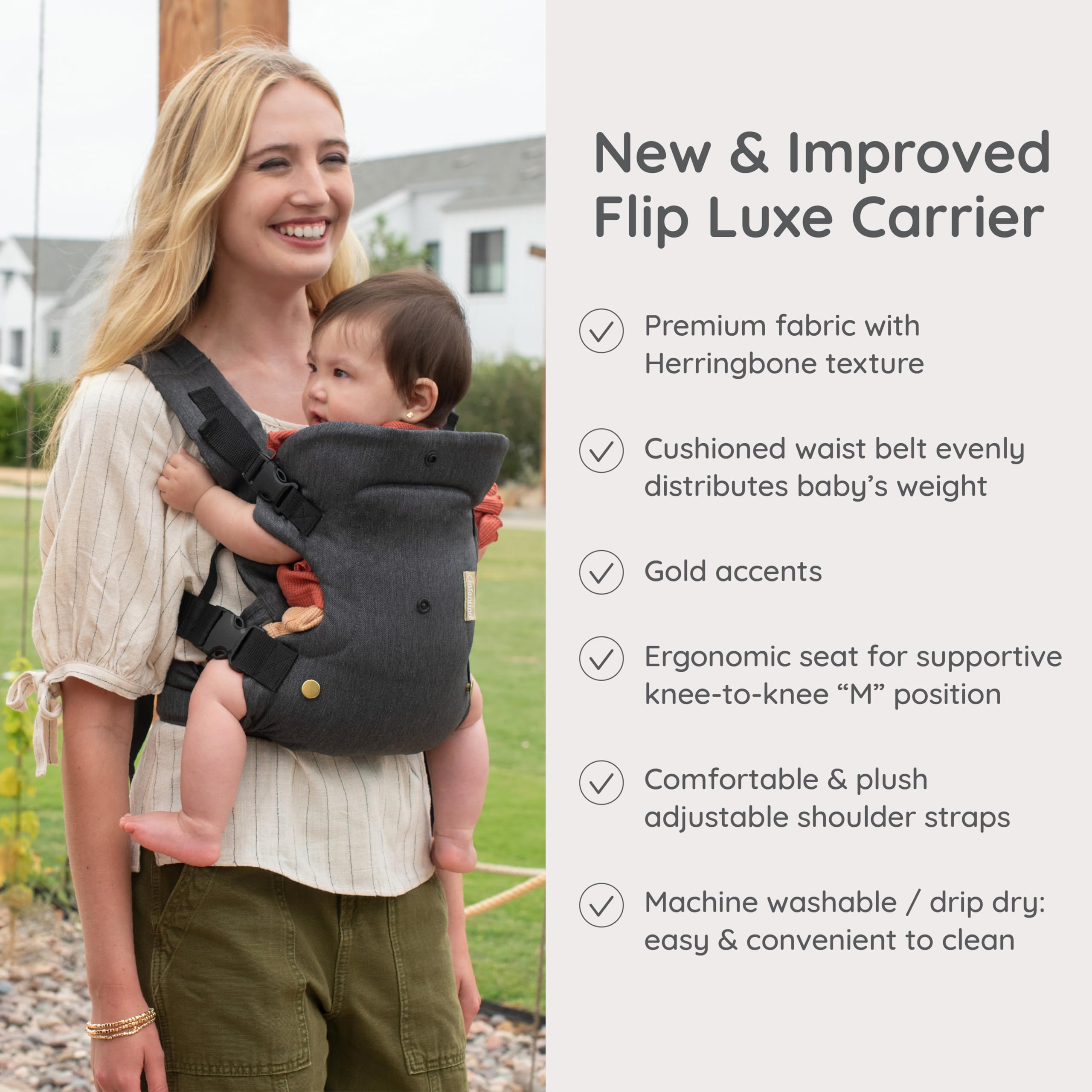Infantino Flip Luxe 4-in-1 padded head support keeps newborns comfortable.