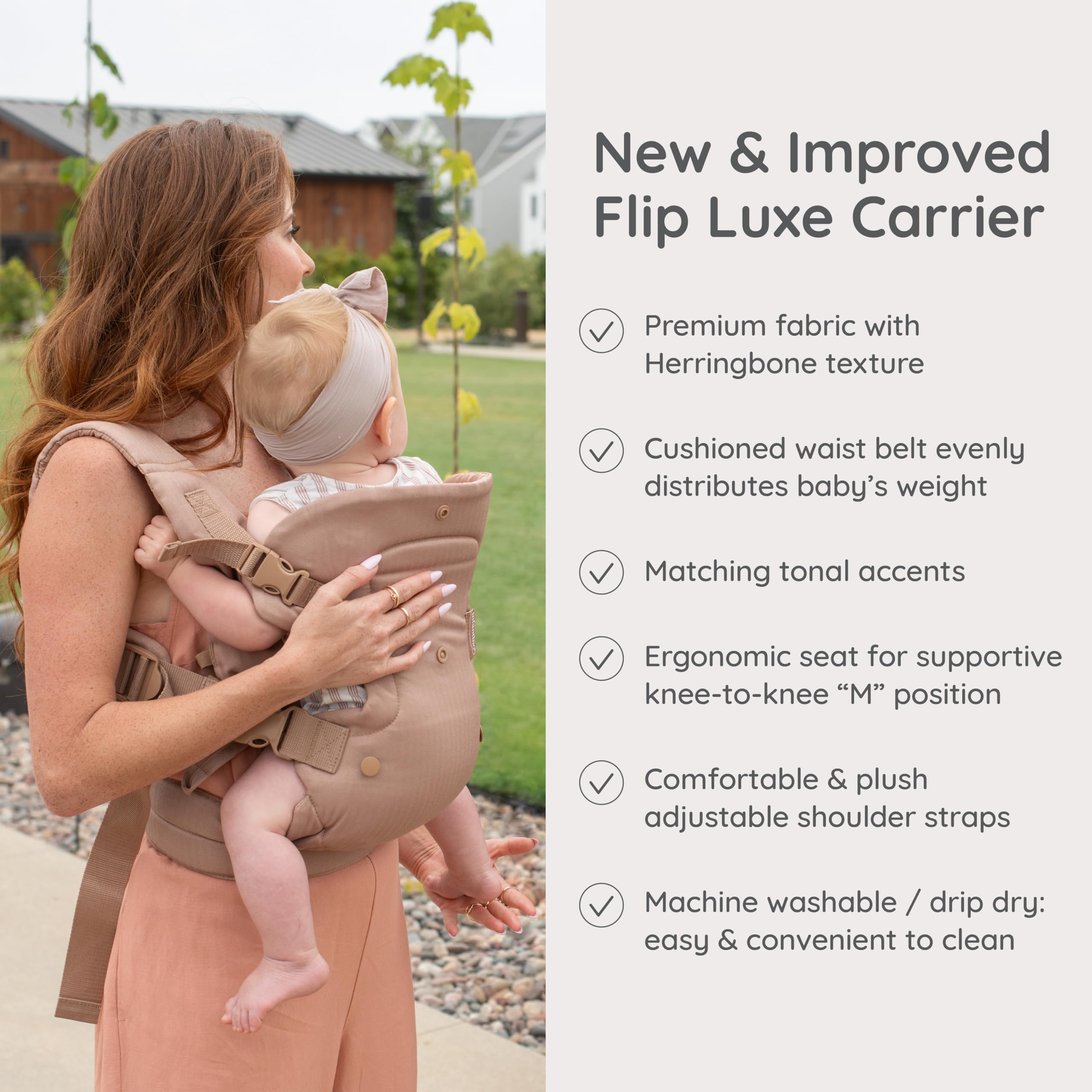 Infantino Flip Luxe hands-free comfort enables daily tasks while baby stays close.