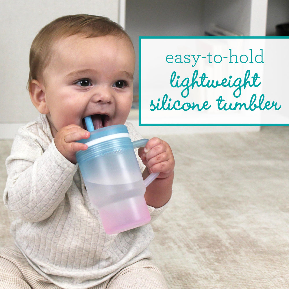 Infantino My 1st Tumbler leak-resistant straw reduces spills during travel.
