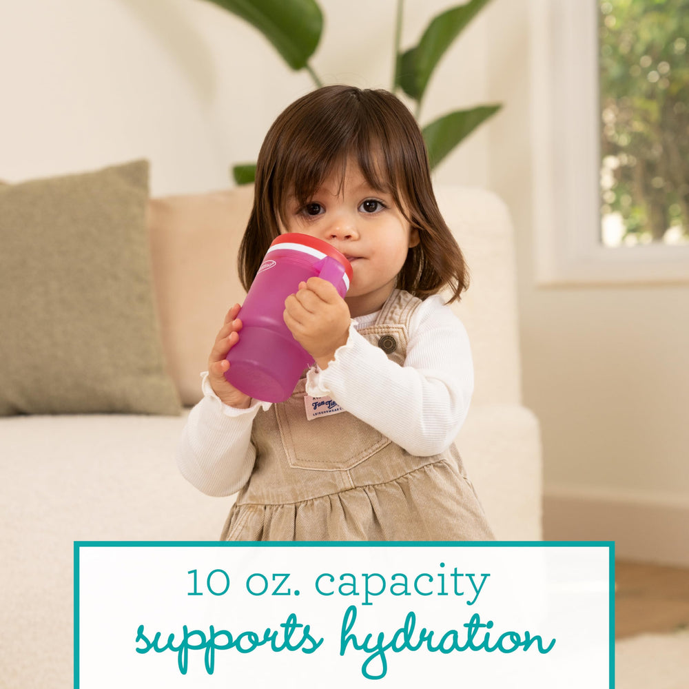 Infantino My 1st Tumbler no-pull straw in action prevents spills during playtime.