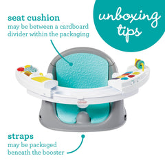 Hidden snack tray with built-in cup holder for easy transitions