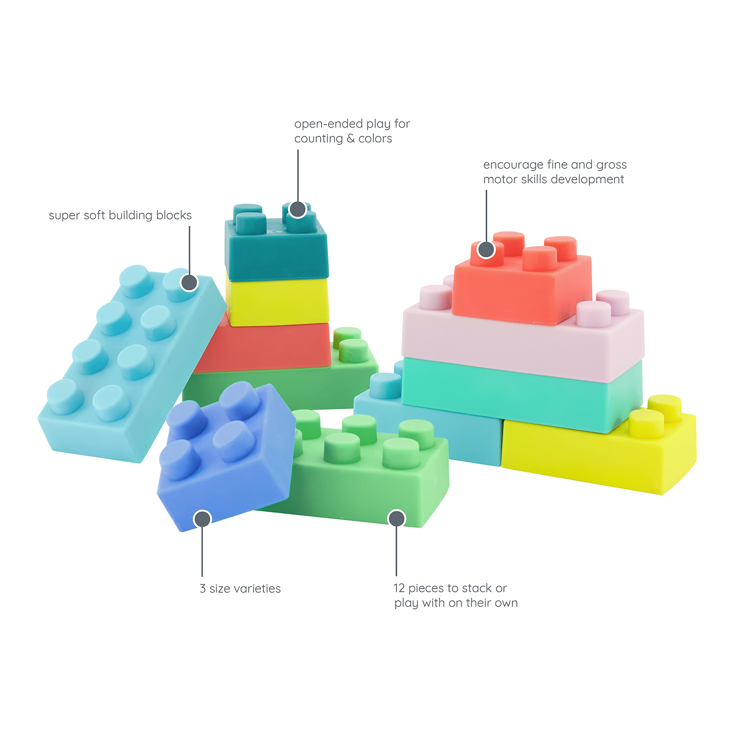 Infantino colorfully designed set supports color recognition and early counting during stacking.