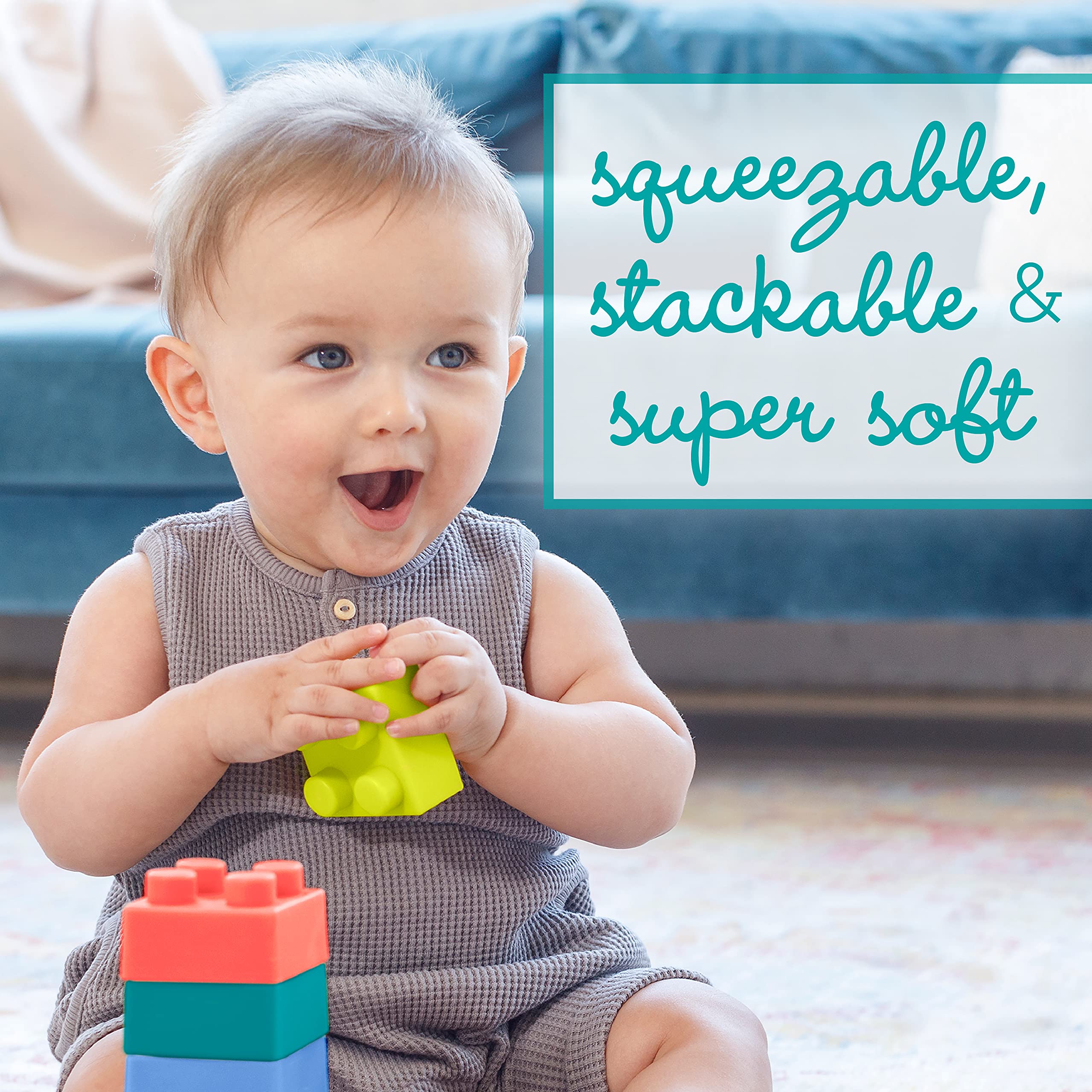 Infantino building blocks feature varied textures for rich sensory exploration during play.