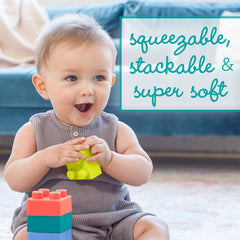 Infantino building blocks feature varied textures for rich sensory exploration during play.