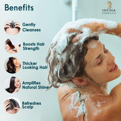 INFINA ESSENTIALS 2-in-1 shampoo-conditioner pack for convenient daily use.