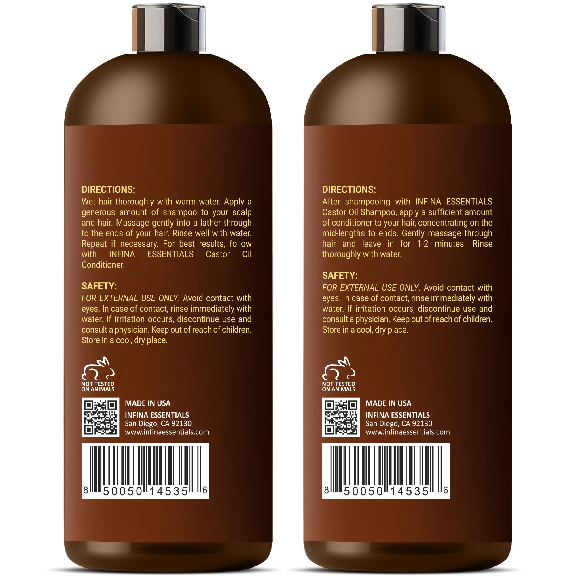 INFINA ESSENTIALS Daily-use hair care set shown with bottles and sleek packaging.
