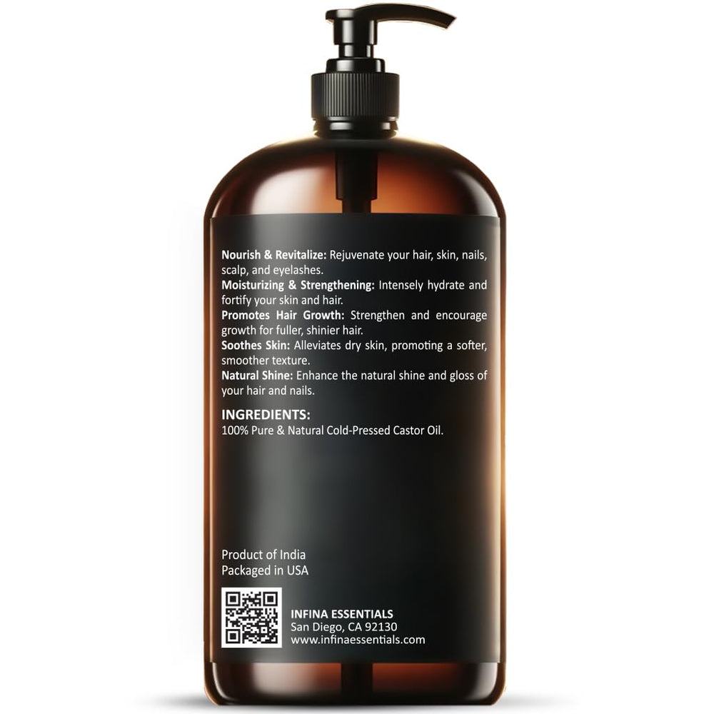 INFINA ESSENTIALS organic cold-pressed castor oil for DIY skincare.